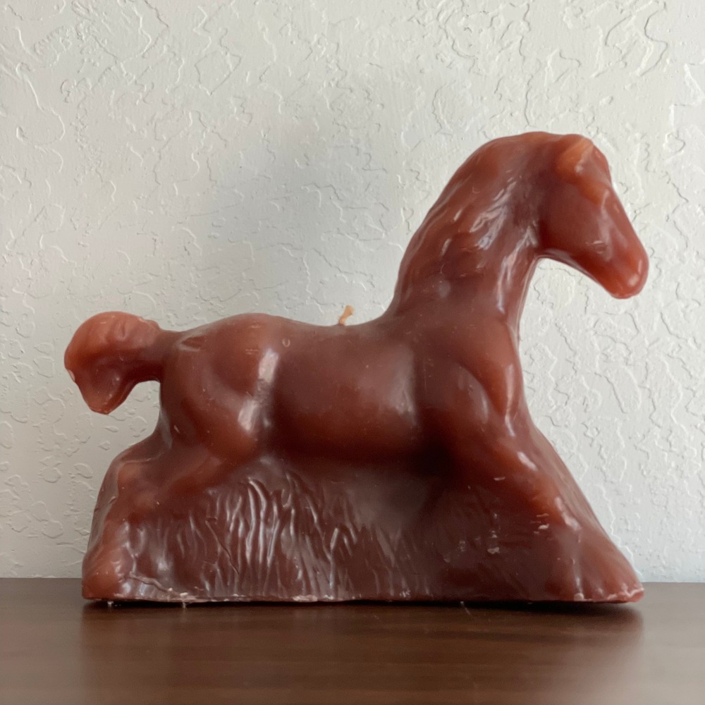 Vintage Large Horse Candle Figurine‎ Wax Brown Equestrian Cabincore Cottagecore